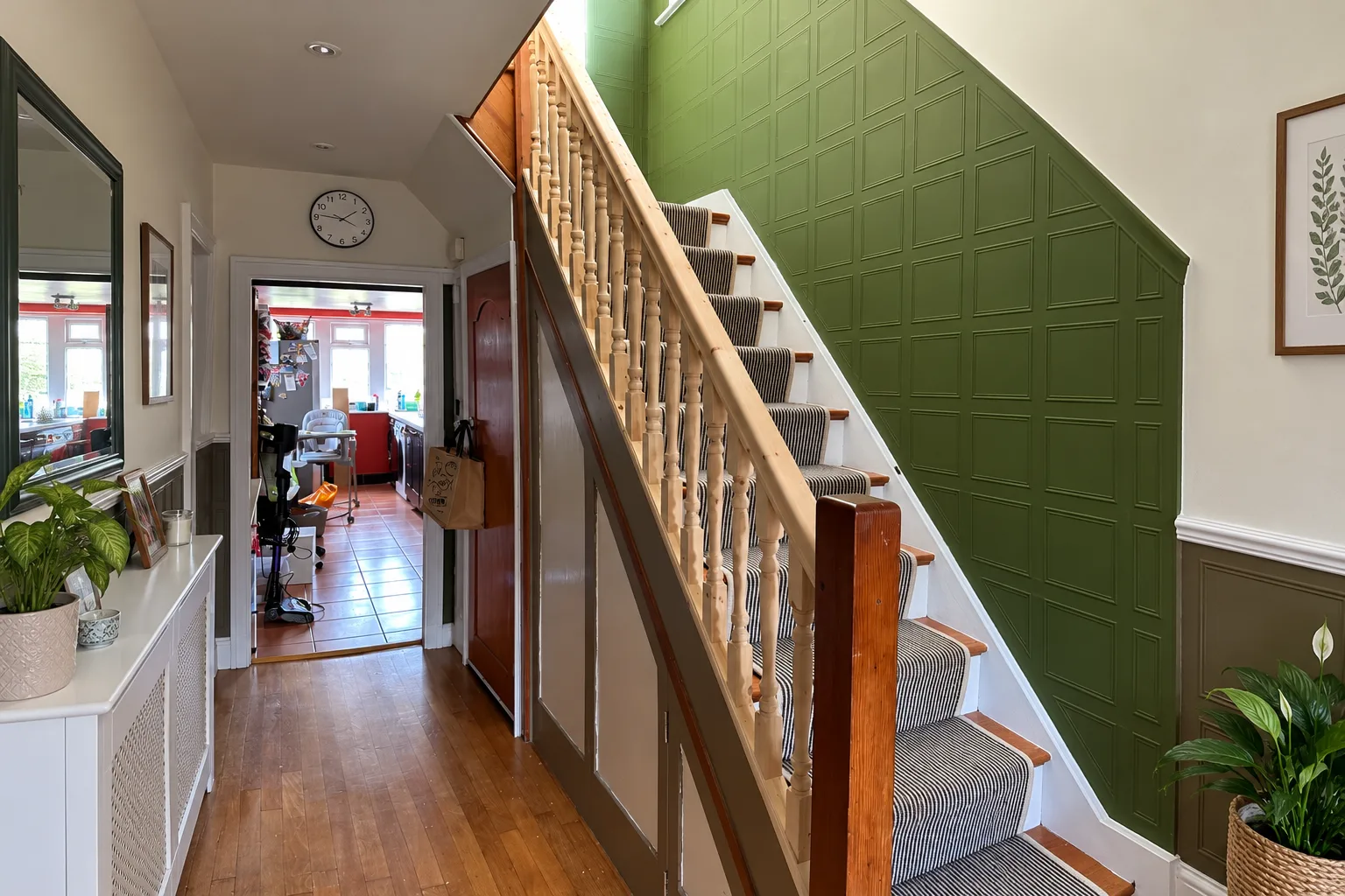 After: new wooden spindles and handrail fitted to the Nottingham staircase, before decoration