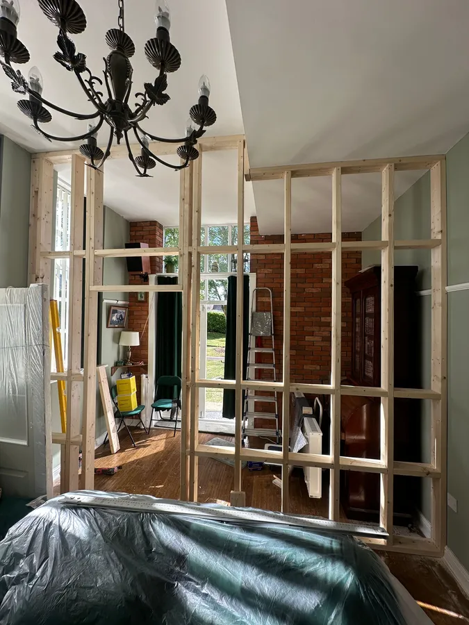 Stud wall framing in living room