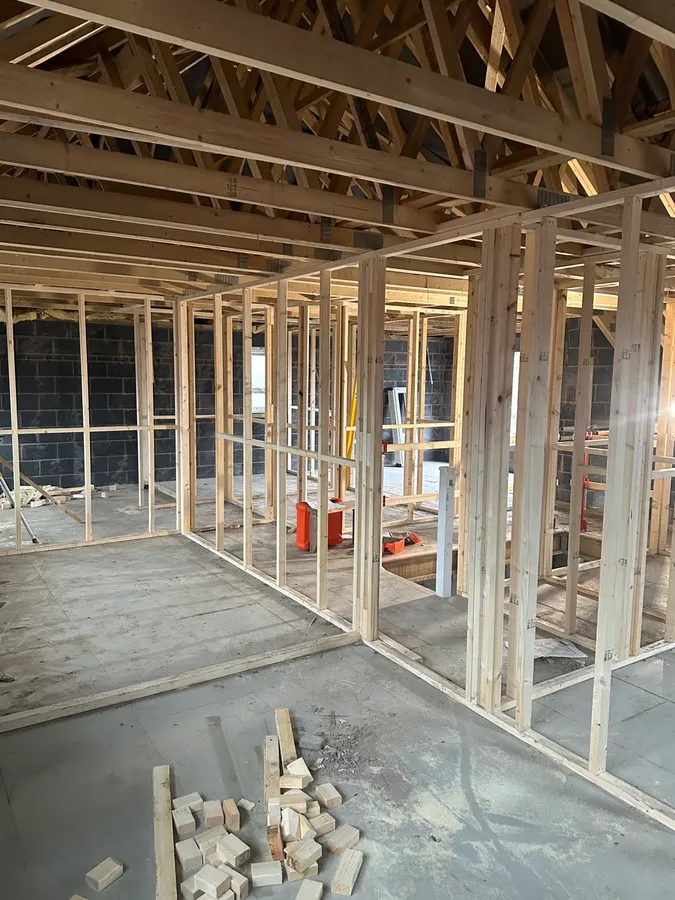 First fix stud walls and roof trusses