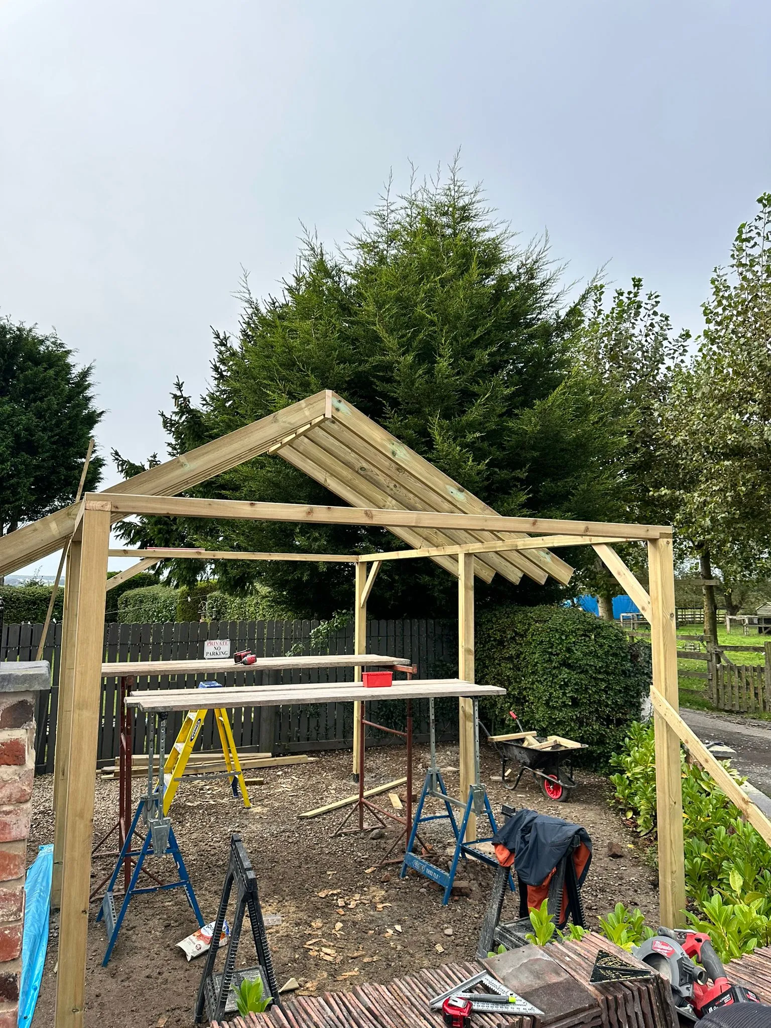 Garden room timber frame under construction