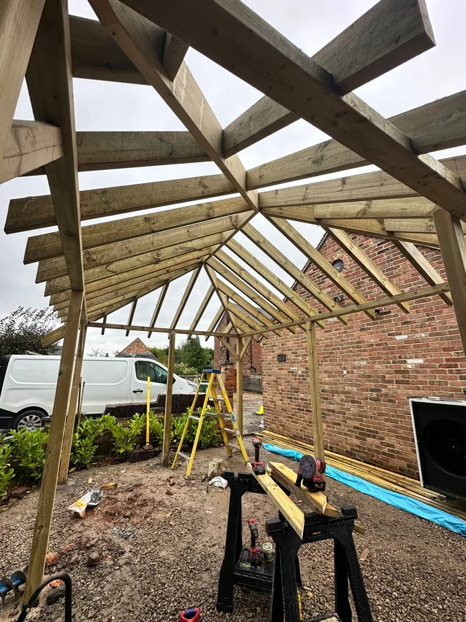 Timber roof frame for garden room build